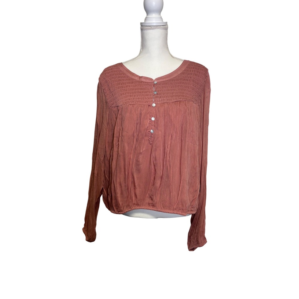 Lucky Brand Women's Dusty Rose Round Neck Long Sleeve Blouse Size XXL